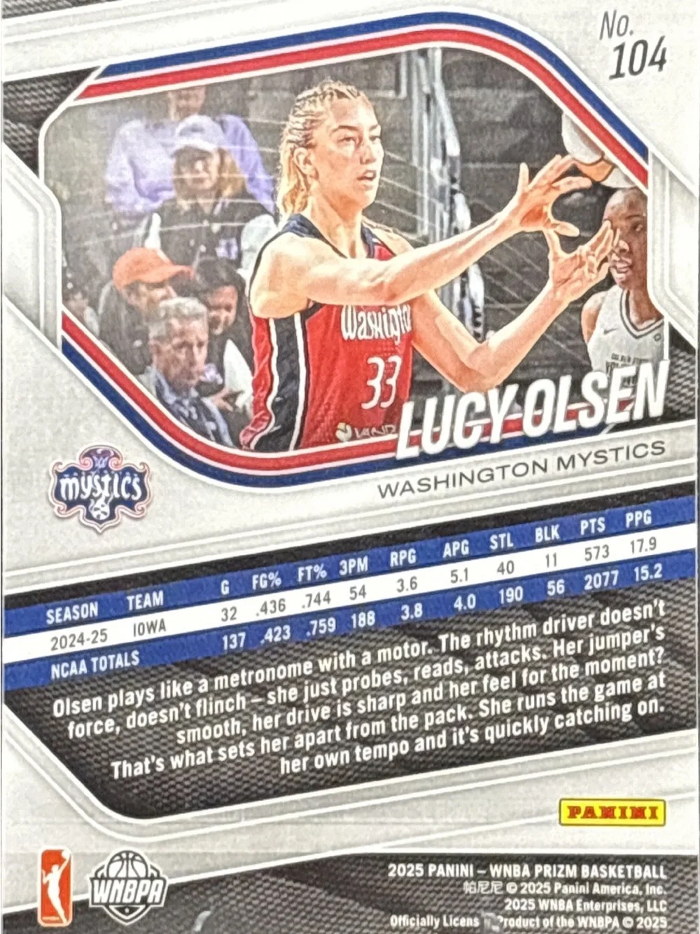 Panini Prizm Lucy Olsen Washington Mystics Rookie Basketball Card